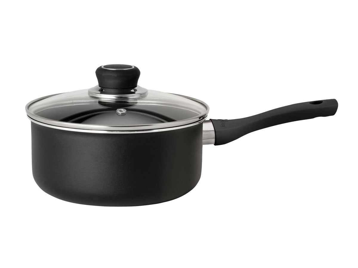 HUDSON Sauce Pan Aluminium with black non-Stick with Glass lind, 7 in