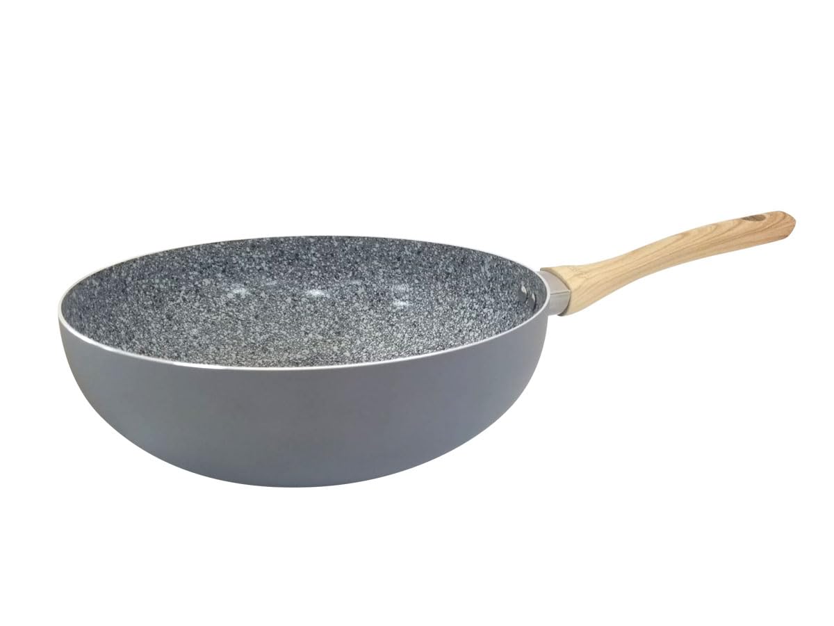 HUDSON Aluminum with Granite Nonstick Covered Wok, 11 inches, Granite Grey