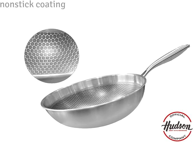 HUDSON Stainless Steel Wok with Ultra-Durable Non-Stick Coating - Induction and Oven Safe
