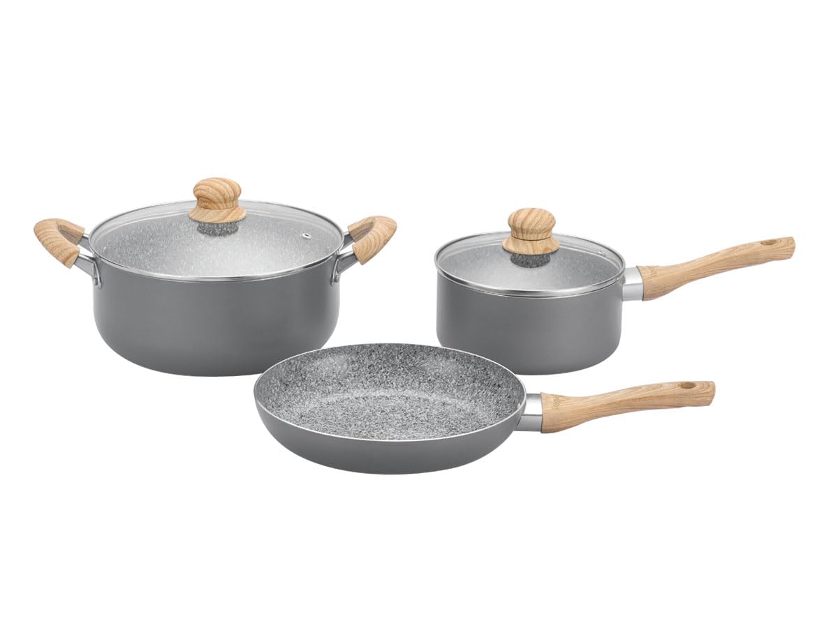 HUDSON Aluminum Nonstick Covered 5 Pc Stockpots and Frypan Set. Granite Grey
