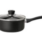 HUDSON Sauce Pan Aluminium with black non-Stick with Glass lind, 7 in, 2.2 Qt, Dishwasher Safe, Black