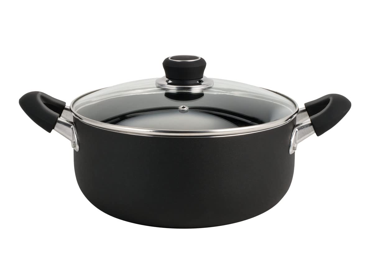 HUDSON Nonstick Black Pot 3.5Qt Cookware, Pots and Pans, Glass Lid,