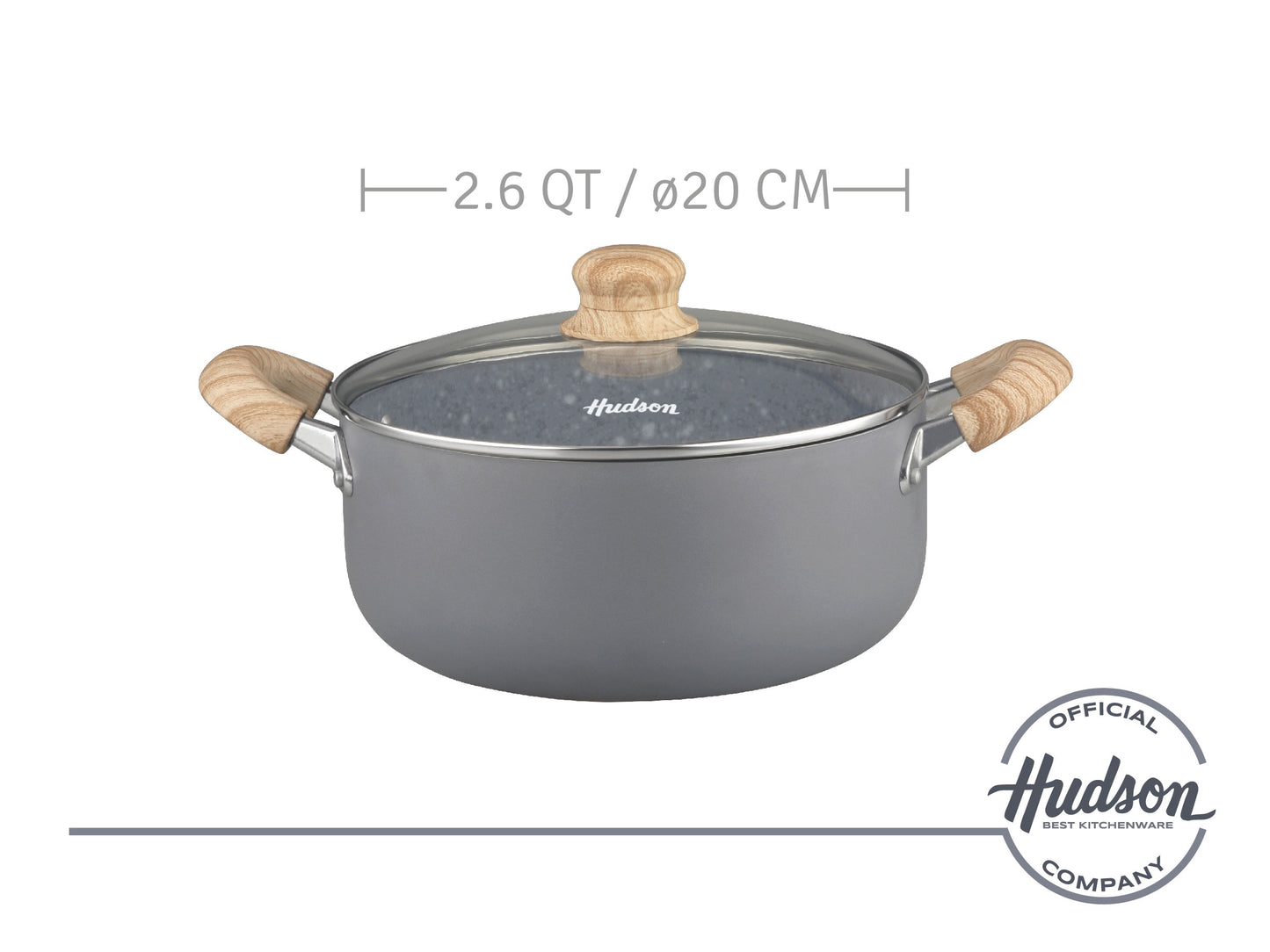 HUDSON Grey Stockpot Cookware, 2.6Qt Pots and Pans, Dishwasher Safe, Granite