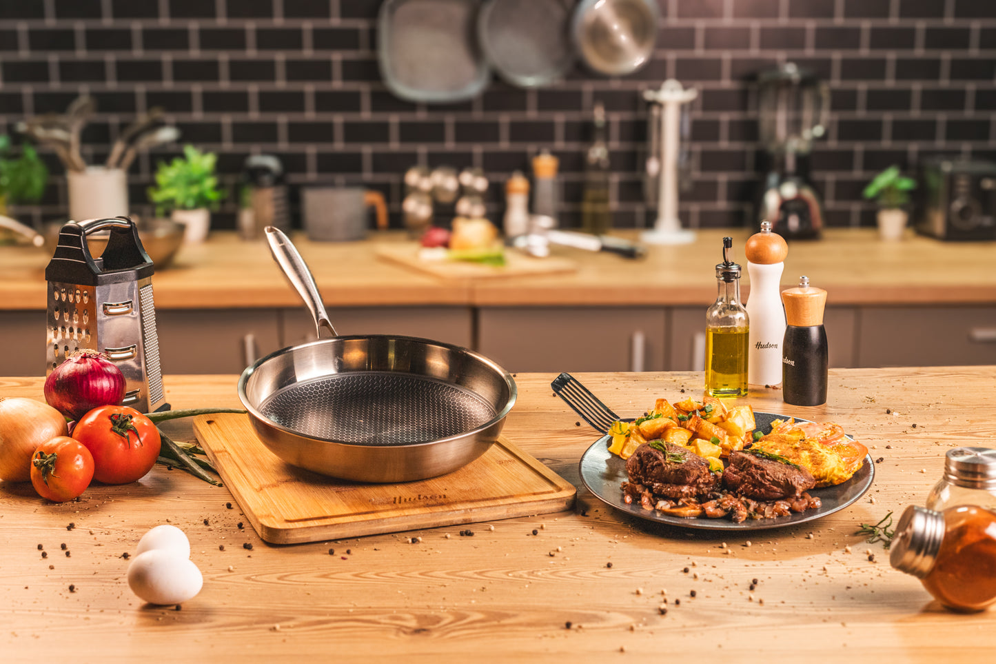 HUDSON Stainless Steel Frypan with Ultra-Durable Non-Stick Coating
