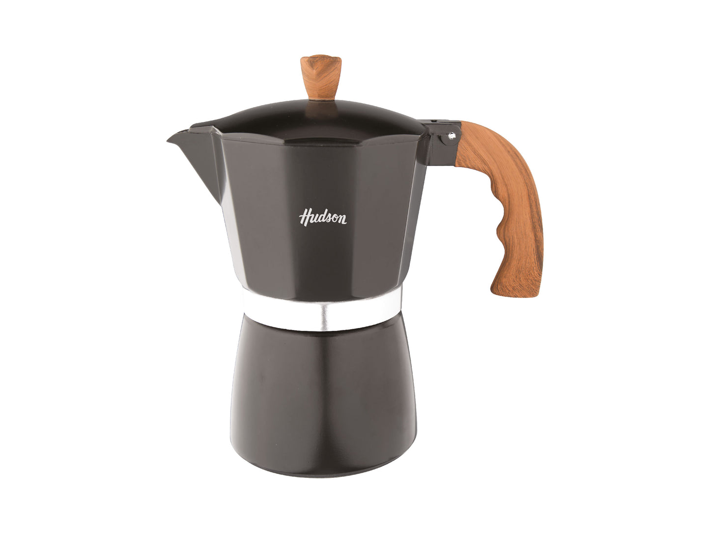 HUDSON Classic Stovetop Espresso Maker Italian Style 6 Cups Black
