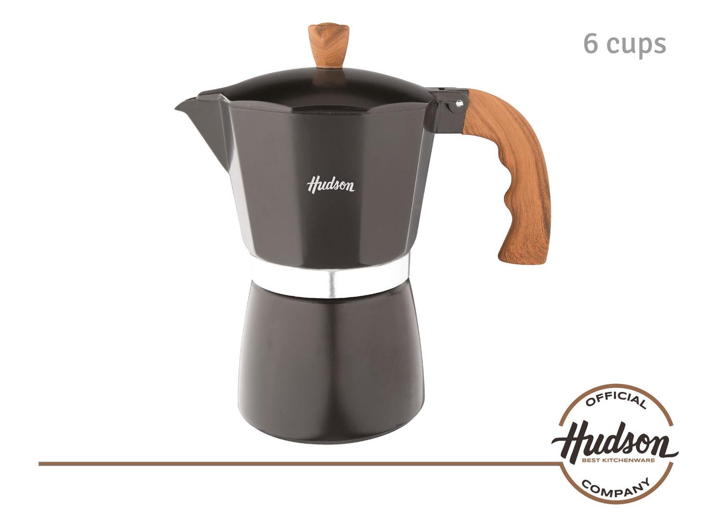 HUDSON Classic Stovetop Espresso Maker Italian Style 6 Cups Black