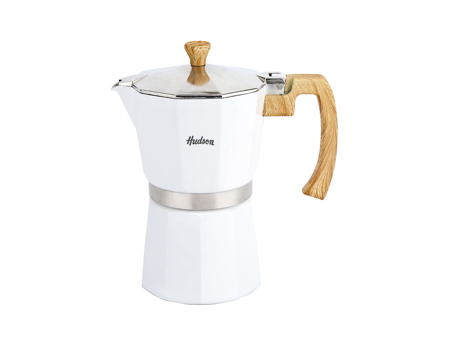 HUDSON Classic Stovetop Espresso Maker, Italian Style, 9 cups, White