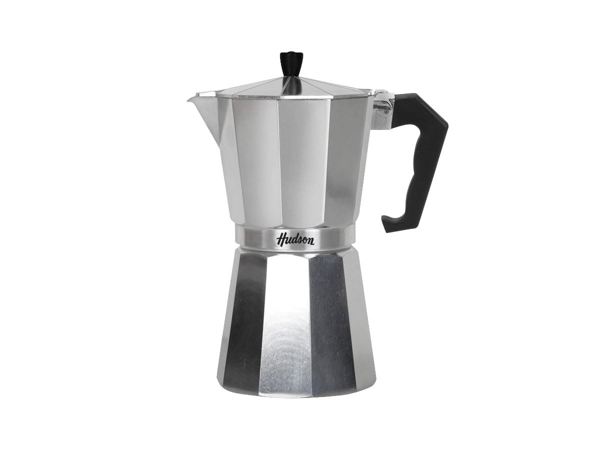 HUDSON Classic Stovetop Espresso Maker, Italian Style, 6/9 cups, Silver Polish