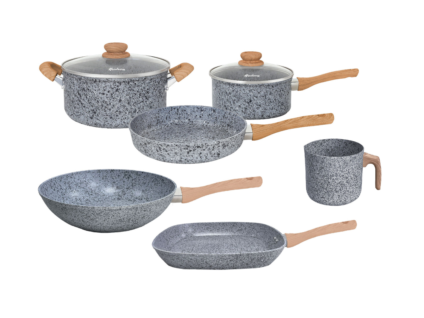 HUDSON Forged Aluminun Cookware Set + Wok + Griddle + Milk Pot
