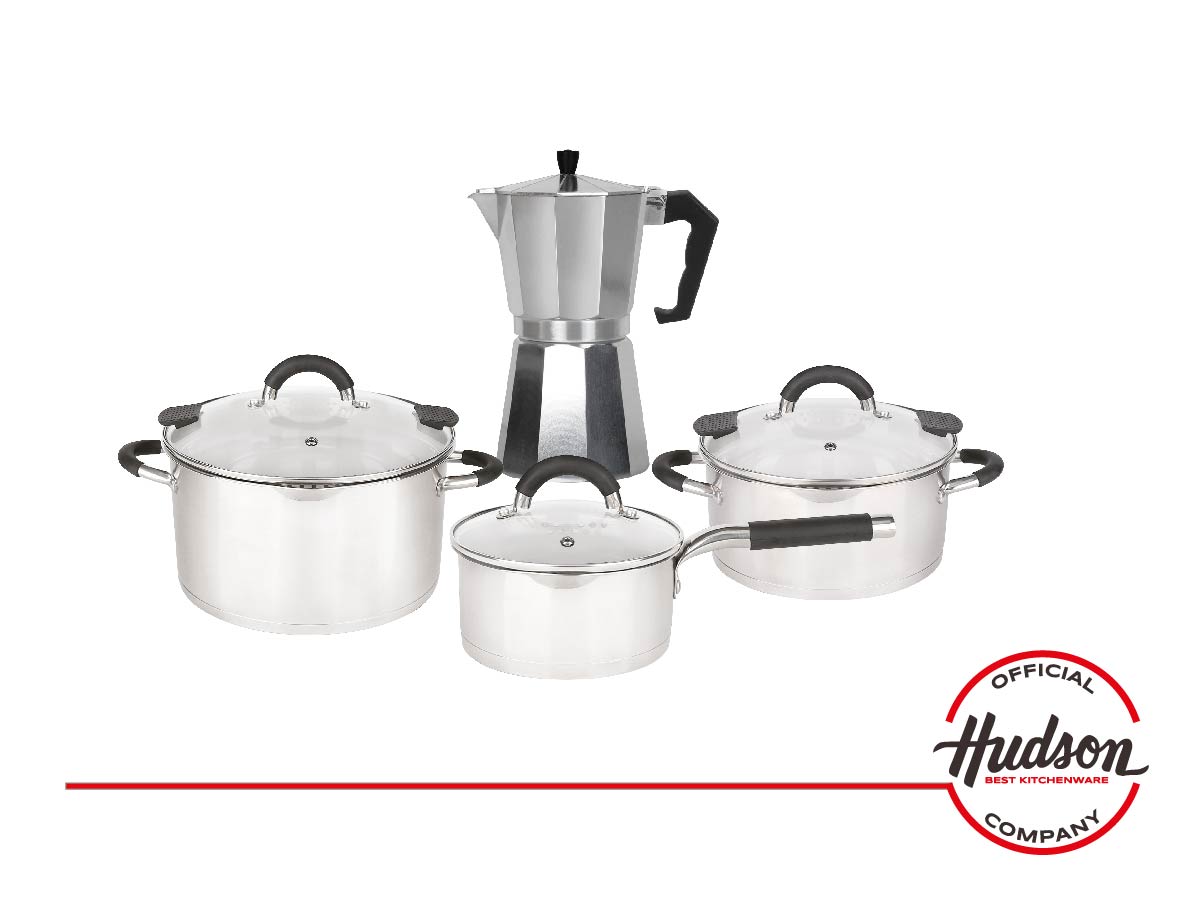 6-Piece Cookware Set + Italian Coffee Maker from the Hudson Steel Line
