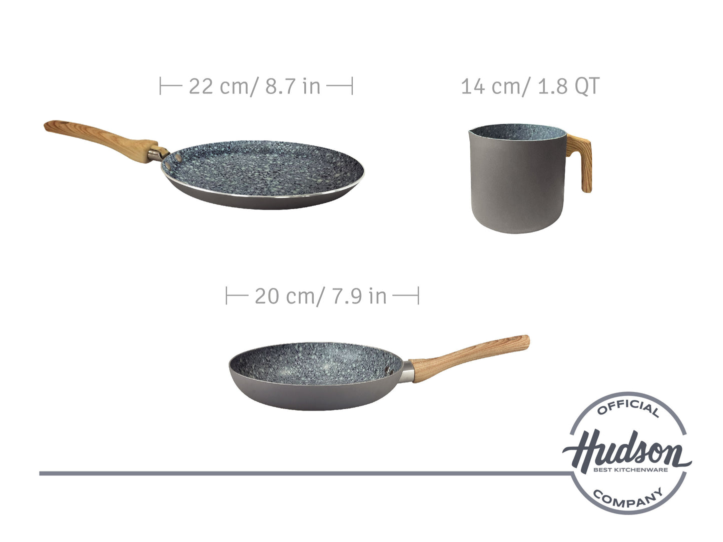 HUDSON Saucepan Set 20 cm and Pancake Pan 22 cm Granite
