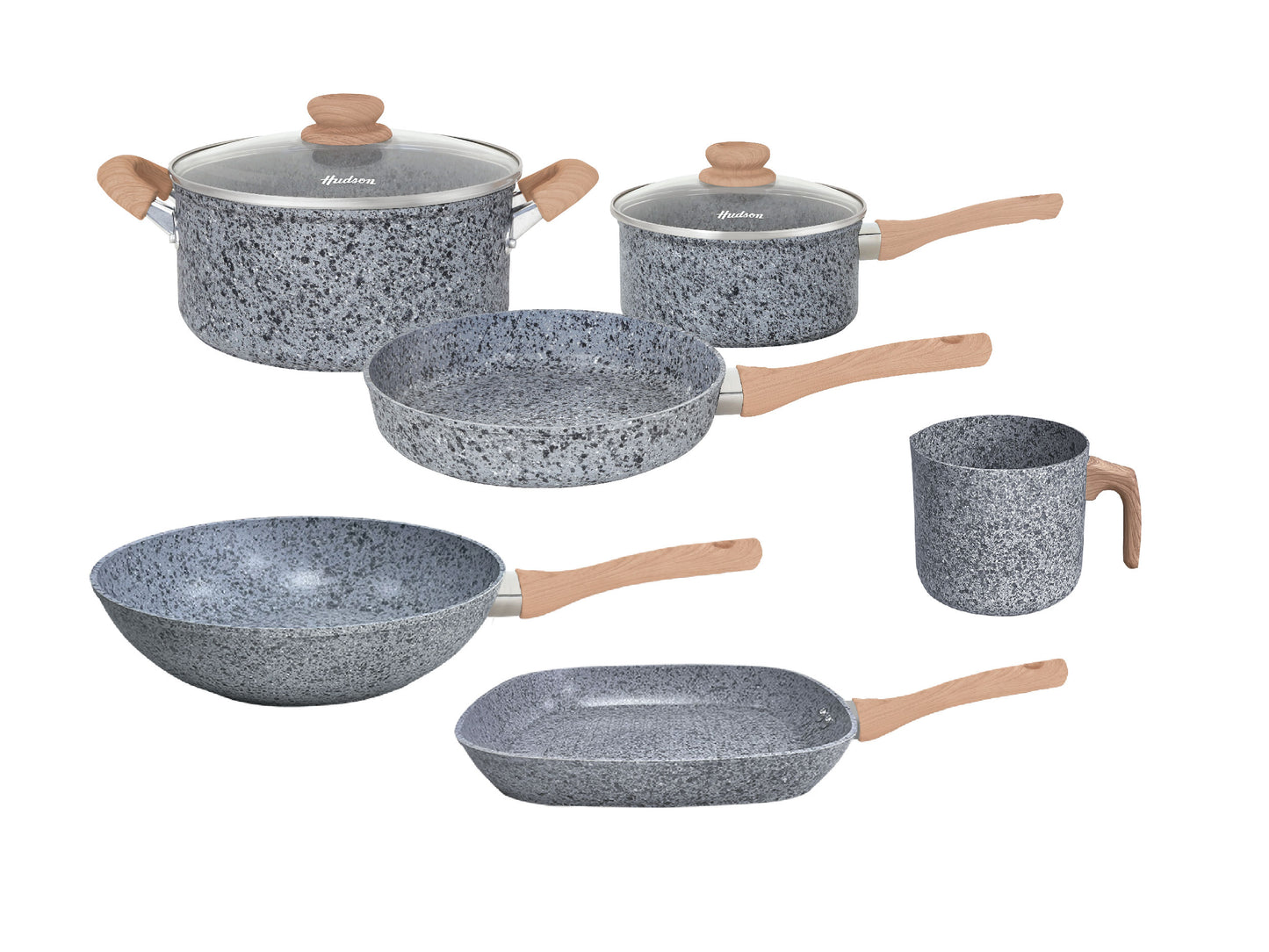 Cookware Set: Pots + Wok + Griddle + Pan with Forged Aluminum – Hudson