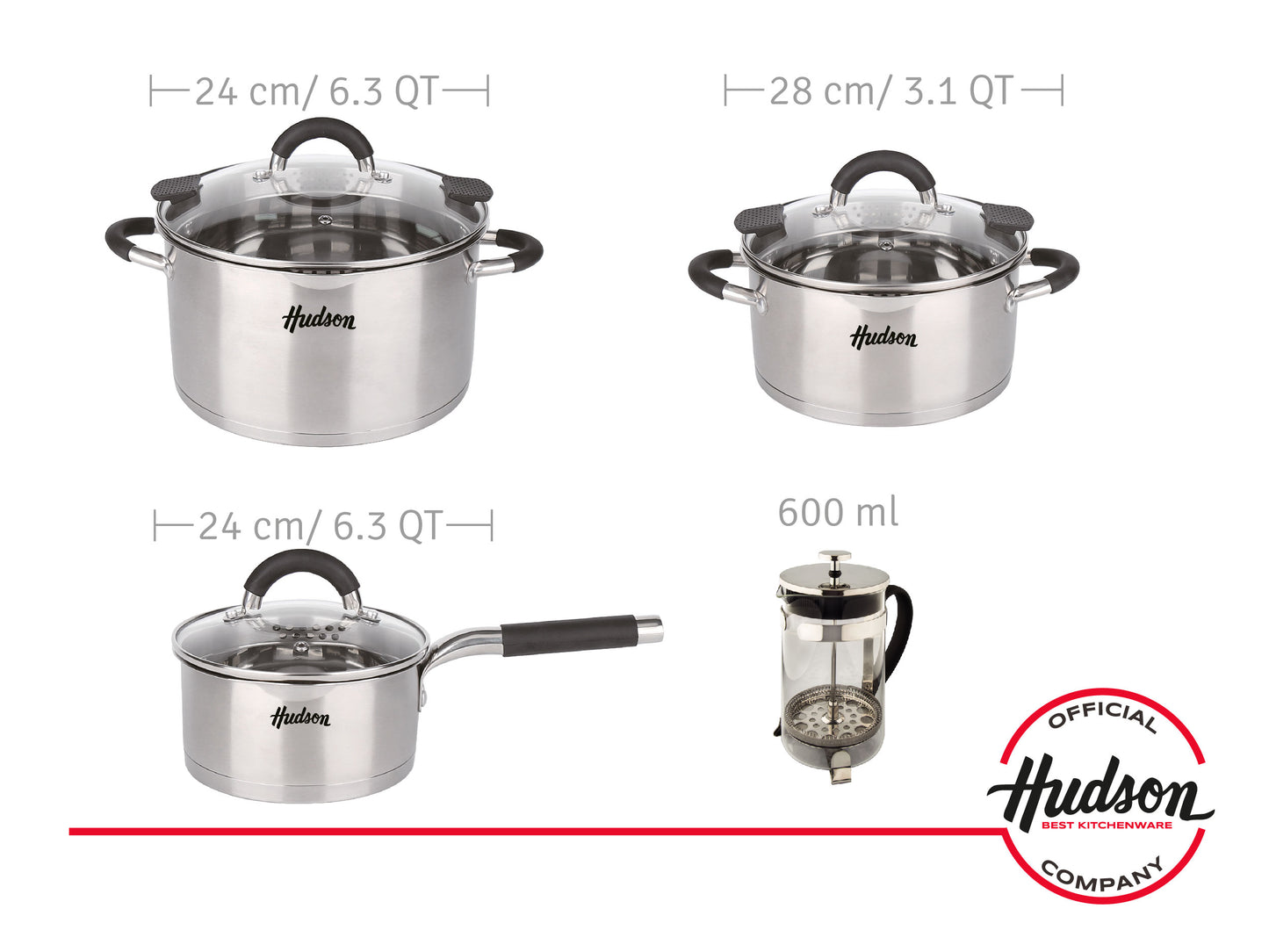 6-Piece Cookware Set + Hudson Steel French Press Coffee Maker